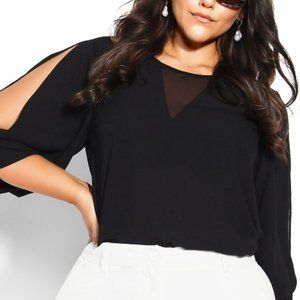 City Chic Black Peekaboo Cold Shoulder Long Sleeve Top - Plus Size 18, NWT